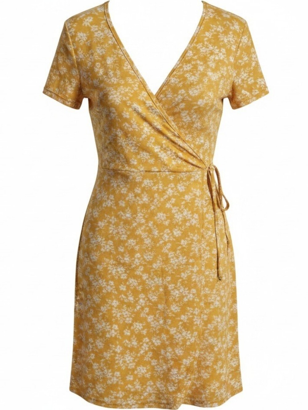 Fairweather Floral Yellow Short-Sleeve Wrap Mini Dress